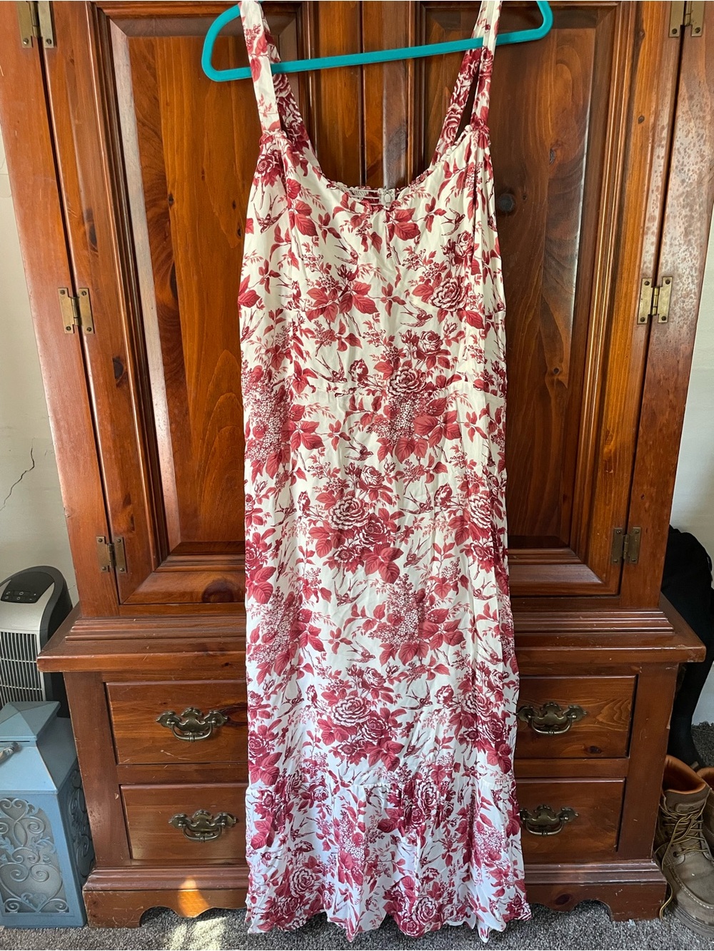 Reformation Cream Maxi Dress with Red Floral Print